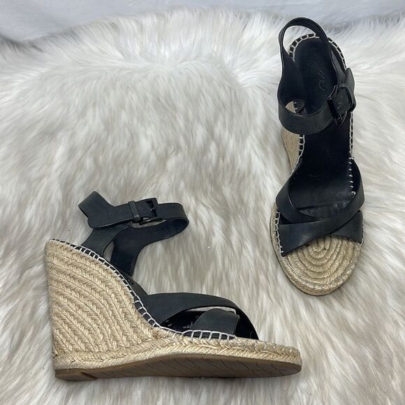 Joie Black Leather Strappy Espadrille Wedge Sandals Sz 38.5/US 7.5 - Picture 2 of 7